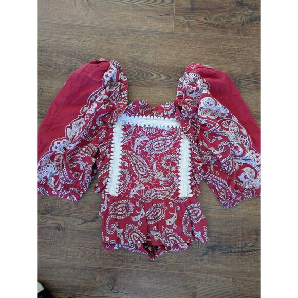 SEA New York Red Paisley Bandana Embroidered Open Back Theodora Top Size L - Picture 4 of 10